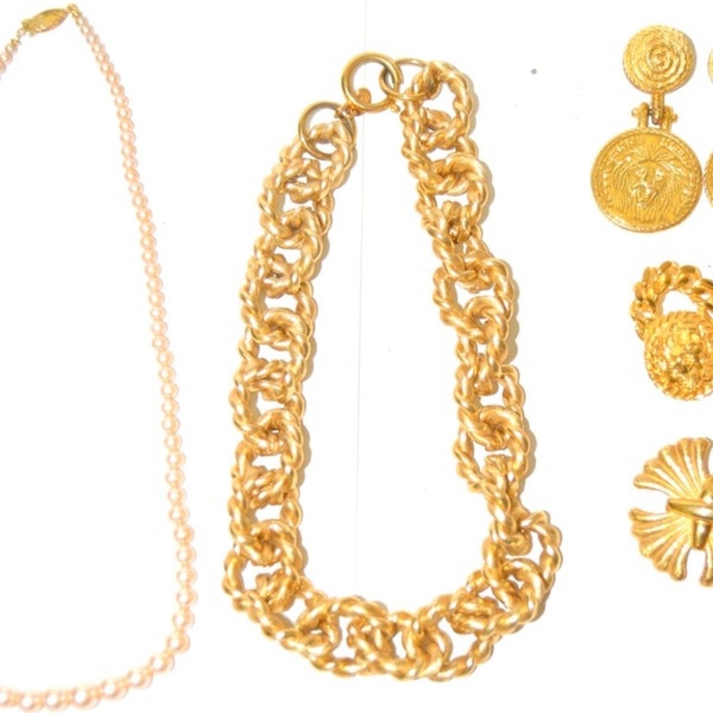 Vintage ERWIN PEARL Necklace Large Chain Gold Tone